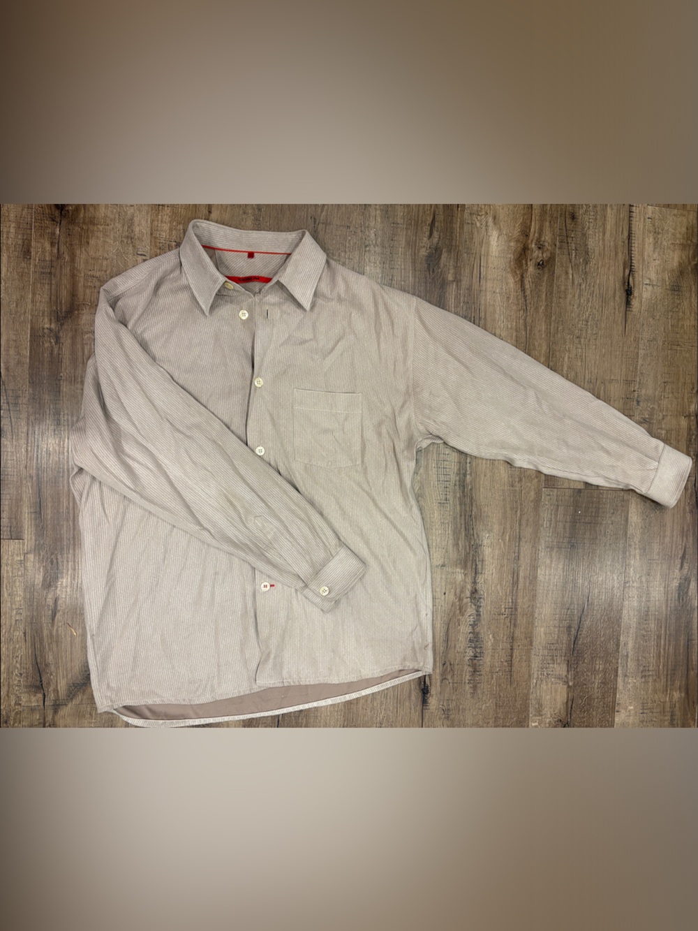 Signum Corduroy-esque Long-Sleeve Dress Shirt in Light Beige